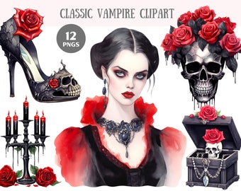 Aquarela Vampiro Clássico Clipart Halloween Fantasia PNG Downloads de imagens digitais para fazer cartões Scrapbook Junk Journal Crafts