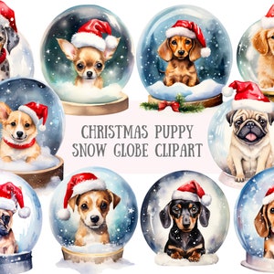 Acuarela Navidad Cachorro Globo de Nieve Clipart Navidad Globo de Nieve PNG Descargas de imágenes digitales para la fabricación de tarjetas Scrapbook Junk Journal Paper Craft