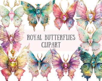 Watercolour Royal Butterflies Clipart - Regal Moths PNG Digital Image Downloads for Card Making, Scrapbook, Junk Journal, Paper Crafts
