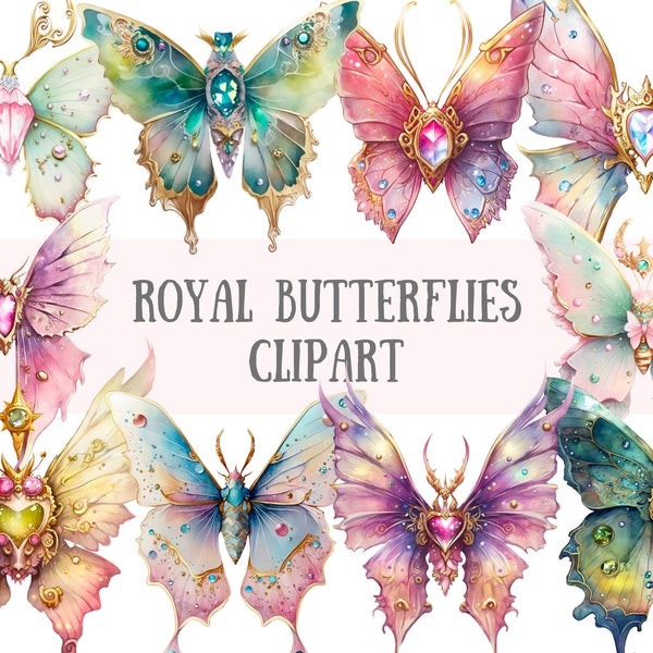 Watercolour Royal Butterflies Clipart - Regal Moths PNG Digital Image Downloads for Card Making, Scrapbook, Junk Journal, Paper Crafts