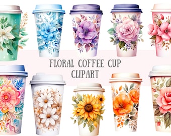 Acuarela Floral Taza de Café Clipart Lindo Café PNG Descargas de imágenes digitales para hacer tarjetas Scrapbook Junk Journal Paper Crafts