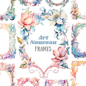 Clipart cadre Art Nouveau aquarelle cadre baroque fleuri PNG Image numérique en téléchargement carte faisant un scrapbooking Journal indésirable Artisanat en papier