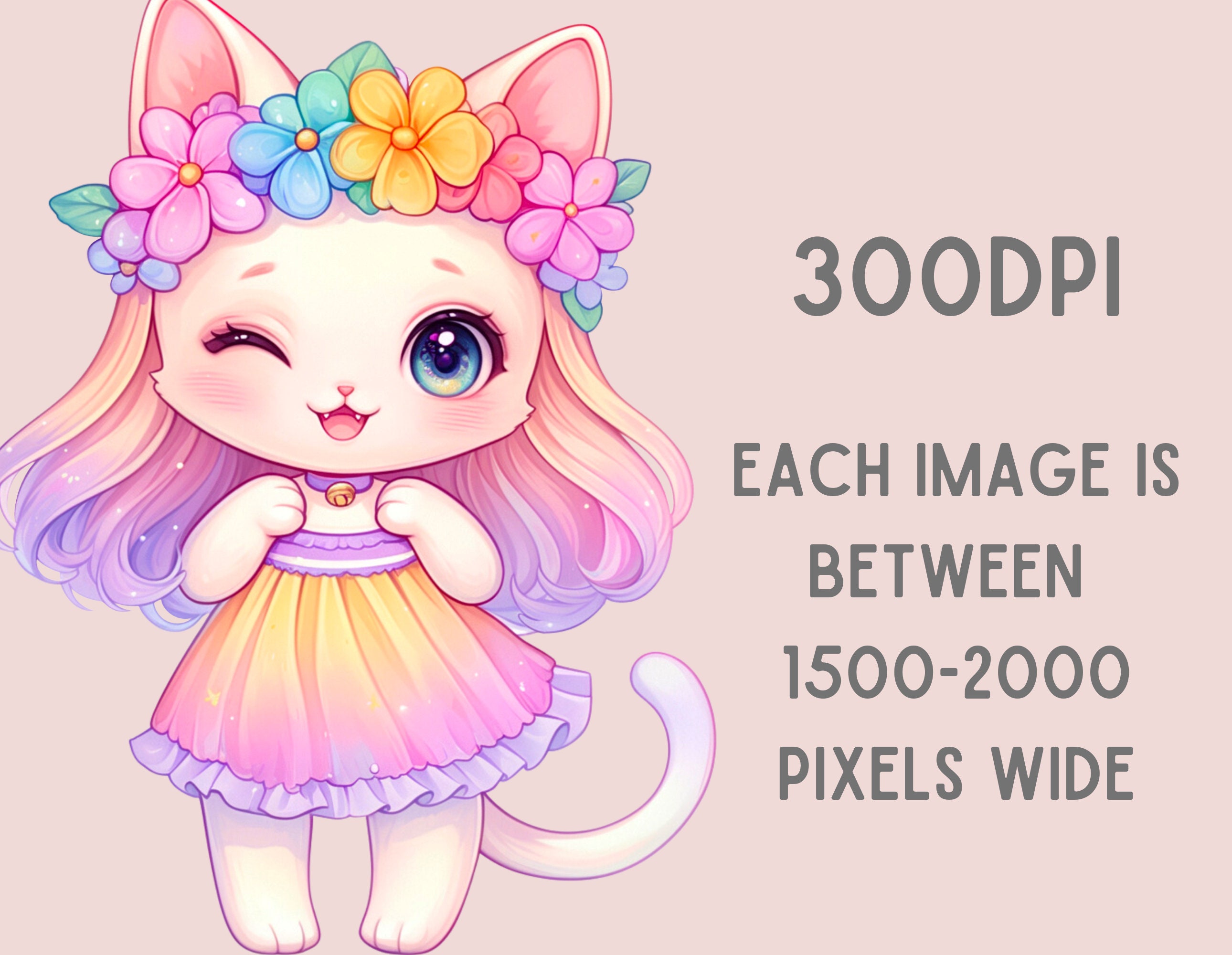 Watercolour Kawaii Spring Cat Clipart Cute Chibi Cat PNG Digital Image ...