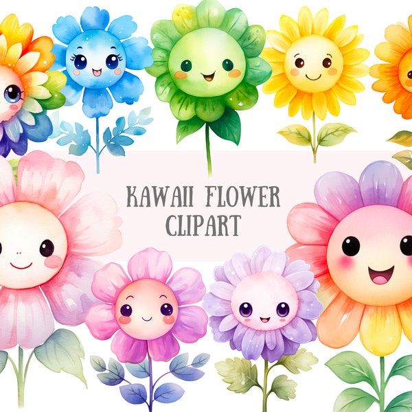 Aquarell Kawaii Blume Clipart Rosa niedlich Chibi Blume PNG digitale Bild-Download für die Kartenherstellung Scrapbook Junk Journal Papierhandwerk