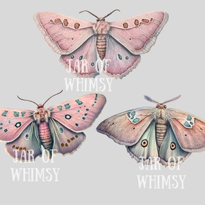 Akvarell pastellmalar Clipart Luna Moth PNG Digitala bildnedladdningar för korttillverkning Scrapbook Junk Journal Papperspyssel bild 9