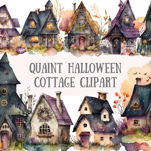 Watercolour Halloween Cottage Clipart Witch House PNG Digital Image Downloads for Card Making Scrapbook Junk Journal Paper Crafts