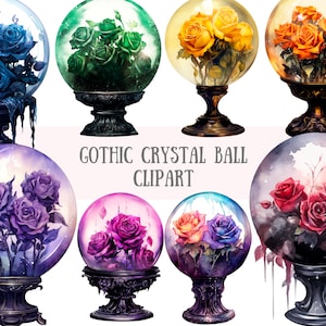 Boule de cristal gothique aquarelle Clipart diseur de bonne aventure PNG Téléchargements d'images numériques pour la fabrication de cartes Scrapbooking Journal indésirable Artisanat en papier