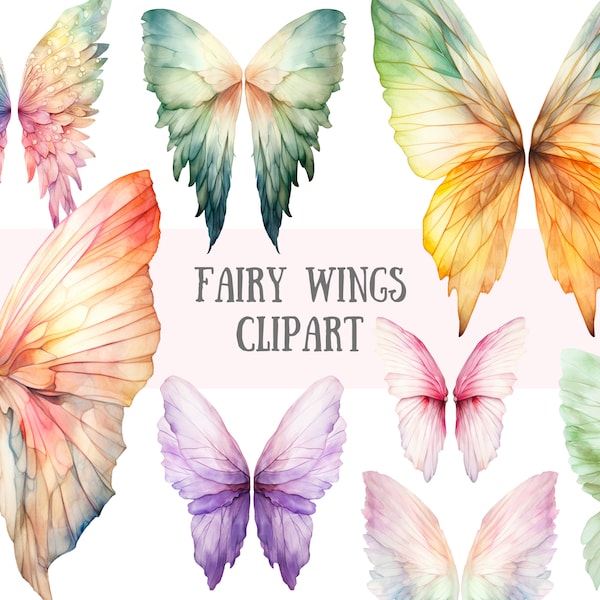 Watercolour Fairy Wings Clipart Pixie Fairy Angel Wings PNG Digital Image Downloads for Card Making Scrapbook Junk Journal Paper Crafts