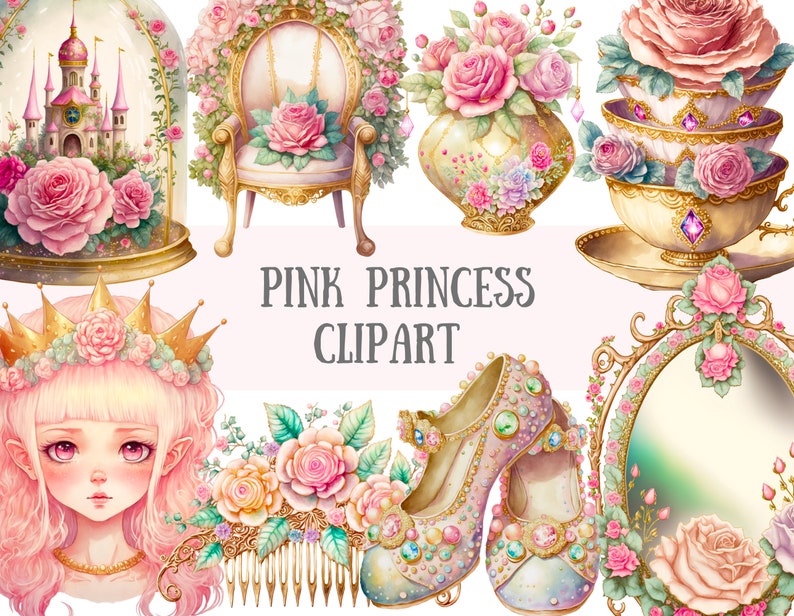Watercolour Pink Princess Clipart Fairytale Fantasy PNG - Etsy