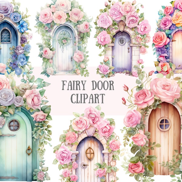 Watercolour Fairy Door Clipart Pastel Fantasy Door PNG Digital Image Downloads for Card Making Scrapbook Junk Journal Paper Crafts