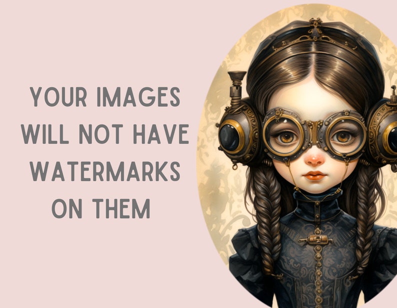 Watercolour Whimsical Steampunk Girl Clipart Gothic Fashion PNG Digital Image Downloads for Card Making Scrapbook Junk Journal Paper Craft image 4