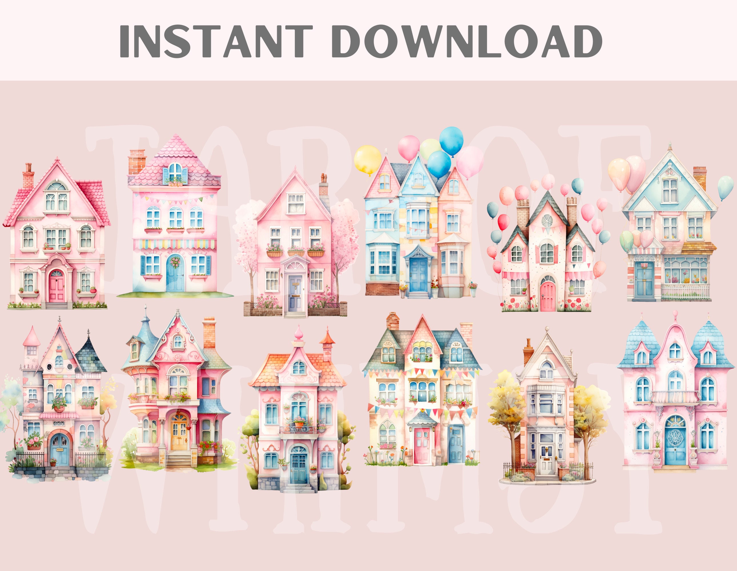 Watercolour Cute House Clipart Dollhouse Graphic PNG Digital Image ...