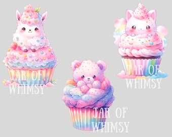専用品３点おまとめ　シーグラス水彩アート　カップケーキ 水彩画のかわいいカップケーキのクリップアート かわいい