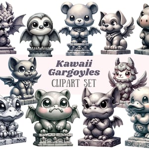 Aquarelle gargouille Clipart gargouille mignonne Statue animale PNG Image numérique à télécharger pour la fabrication de cartes Scrapbook Junk Journal artisanat en papier