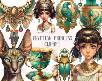 Watercolour Egyptian Princess Clipart Egypt Fantasy PNG Digital Image Downloads for Card Making, Scrapbook, Junk Journal, Paper Crafts