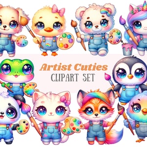 Acuarela Artista Animal Clipart Animales lindos Pintura PNG Descarga de imagen digital para hacer tarjetas Scrapbook Junk Journal Paper Craft