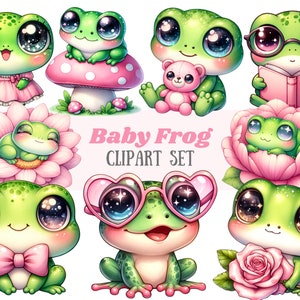 Acquerello Baby Frog Clipart Super Cute Kawaii Chibi Frog PNG Download di immagini digitali per la realizzazione di cartoline Scrapbook Junk Journal Paper Craft
