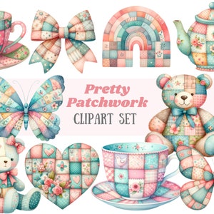 Aquarell hübsche Patchwork Clipart Pastell Quilt PNG digitale Bild-Downloads für die Kartenherstellung Scrapbook Junk Journal Papierhandwerk
