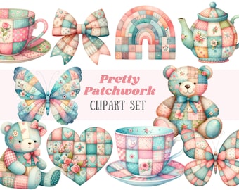 Watercolour Pretty Patchwork Clipart Pastel Quilt PNG Digital Image Downloads for Card Making Scrapbook Junk Journal Paper Crafts