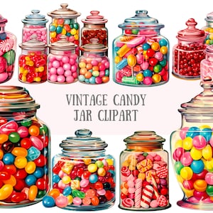 Aquarel vintage snoeppot clipart retro lollypotje digitale afbeeldingsdownloads png voor kaarten maken plakboek ongewenste dagboek papier ambachten