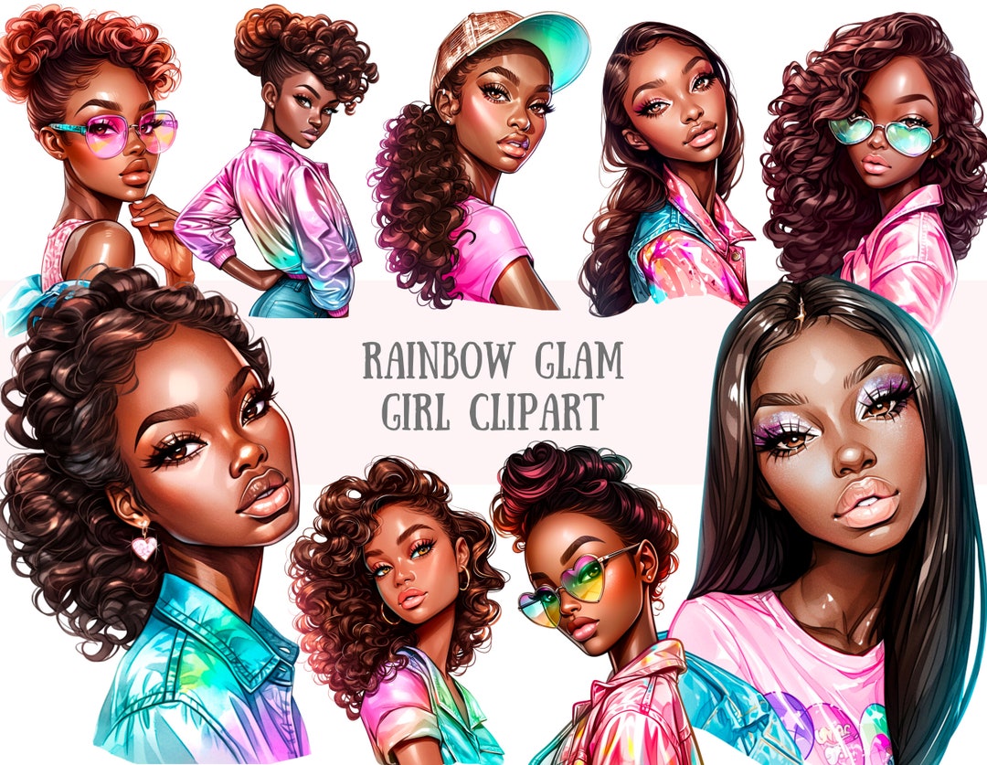 Watercolour Rainbow Glam Girl Clipart Makeup Fashion Girls PNG Digital ...