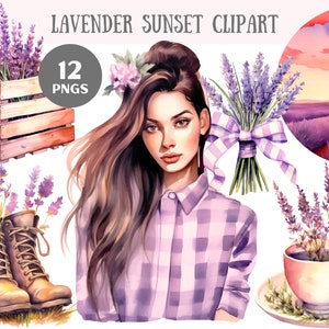 Watercolour Lavender Sunset Clipart Purple Cottagecore PNG Digital Image Downloads for Card Making Scrapbook Junk Journal Paper Crafts