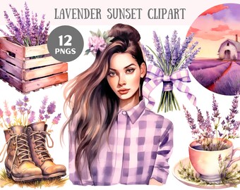 Watercolour Lavender Sunset Clipart Purple Cottagecore PNG Digital Image Downloads for Card Making Scrapbook Junk Journal Paper Crafts