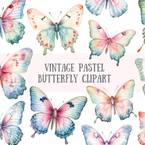 Acquerello Vintage Pastello Farfalla Clipart Farfalla carina PNG Download di immagini digitali per la realizzazione di cartoline Scrapbook Junk Journal Paper Crafts