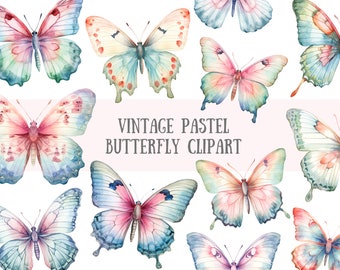 Watercolour Vintage Pastel Butterfly Clipart Cute Butterfly PNG Digital Image Downloads for Card Making Scrapbook Junk Journal Paper Crafts