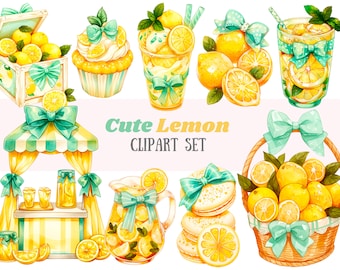Watercolour Lemon Clipart Cute Lemon Treats PNG Digital Image Download for Card Making Scrapbook Junk Journal Paper Craft
