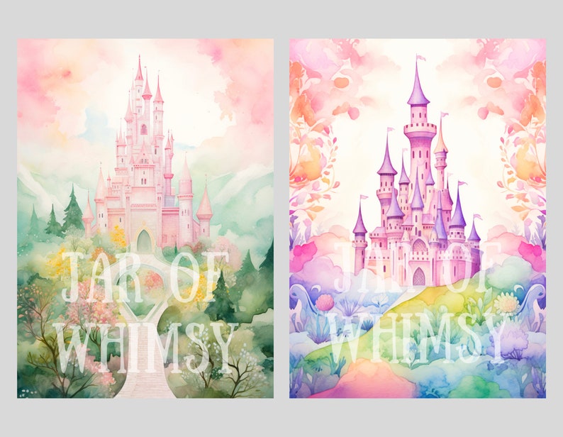 Whimsy Works Castle Watercolour Whimsical Castle Clipart Fantasy Digital Paper JPG Digital ...
