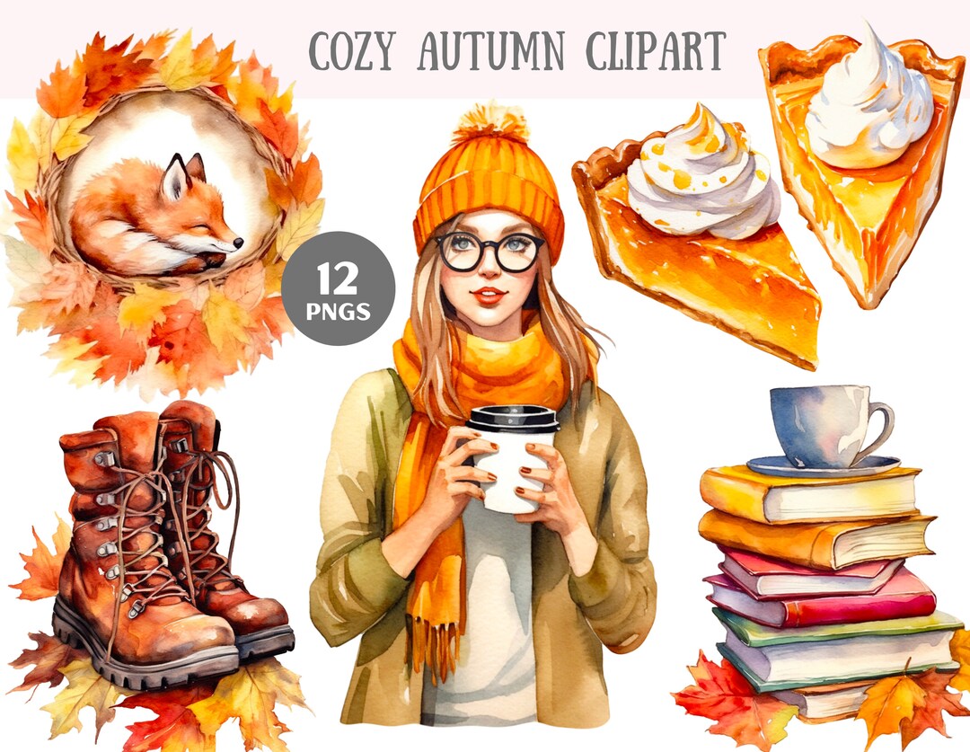 Watercolour Cozy Autumn Clipart Fall Coffee Girl PNG Digital Image ...