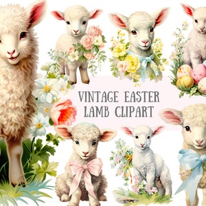 Agnello di Pasqua vintage dell'acquerello Clipart Agnello di Pasqua retrò PNG Download di immagini digitali per la realizzazione di cartoline Scrapbook Junk Journal Paper Crafts