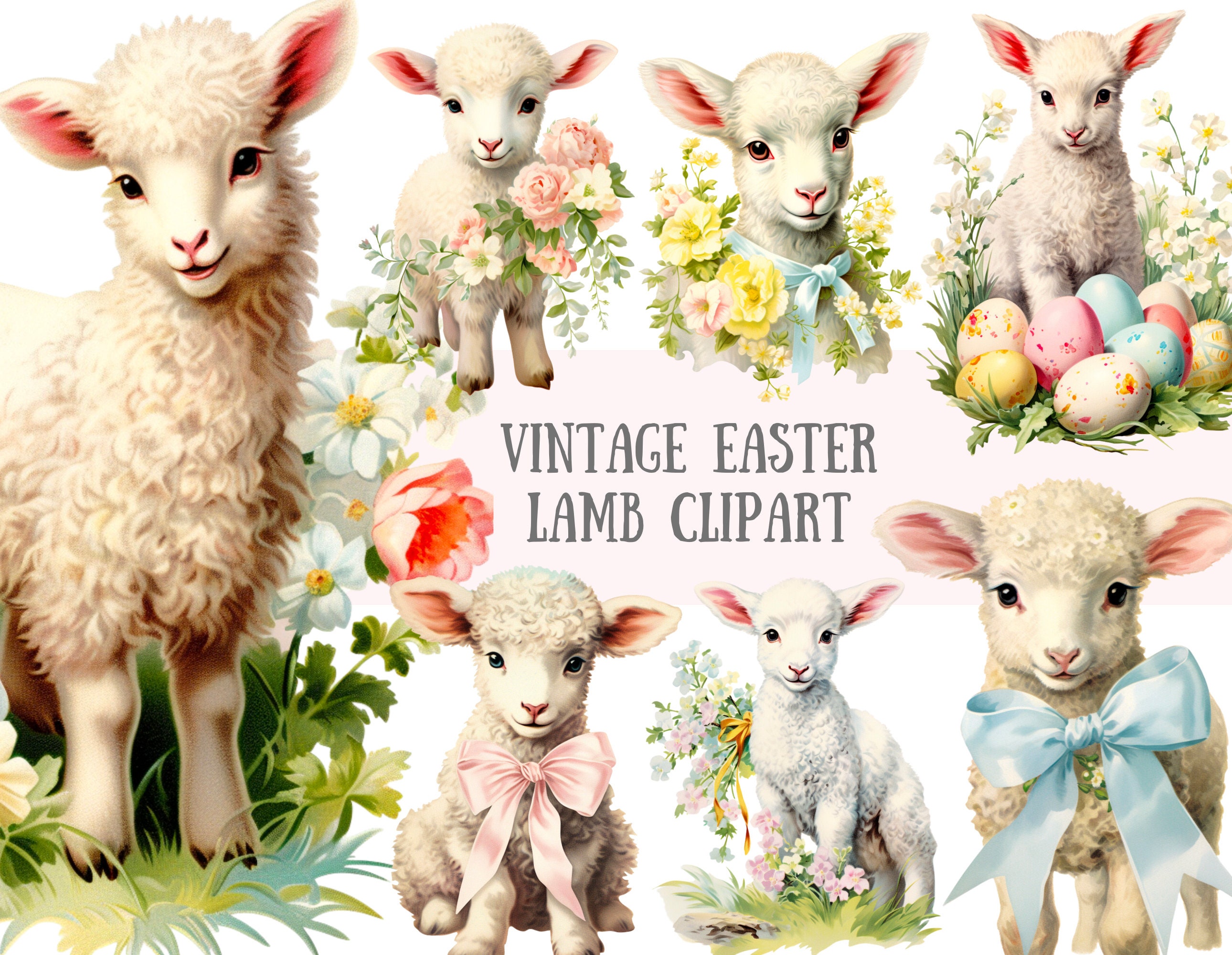 Watercolour Vintage Easter Lamb Clipart Retro Easter Lamb PNG Digital Image Downloads for Card Making Scrapbook Junk Journal Paper Crafts