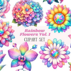 Acquerello Arcobaleno Fiori Clipart Primavera Fiore Elementi PNG Download di immagini digitali per la creazione di cartoline Scrapbook Junk Journal Mestieri di carta