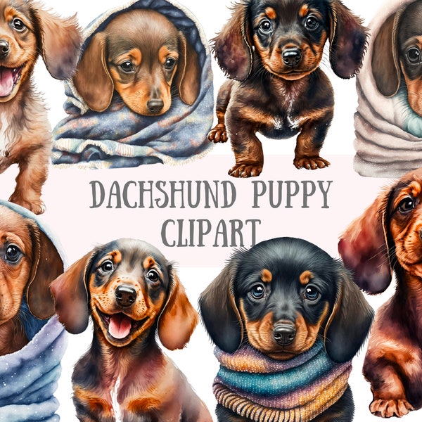 Watercolour Dachshund Puppies Clipart - Sausage Dog PNG Digital Image Downloads for Card Making, Scrapbook, Junk Journal, Paper Crafts