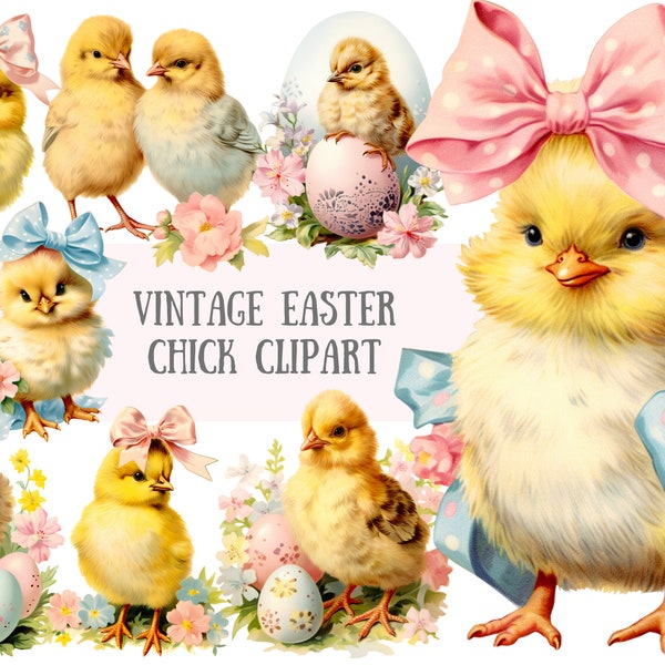 Watercolour Vintage Easter Chick Clipart Retro Easter PNG Digital Image Downloads for Card Making Scrapbook Junk Journal Paper Crafts