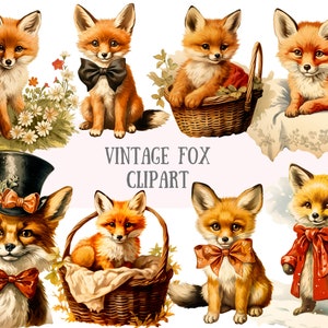Aquarelle vintage renard Clipart renard des bois rétro PNG Image numérique à télécharger pour la fabrication de cartes Scrapbook Junk Journal travaux manuels en papier