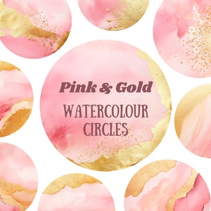 Pink and Gold Watercolour Circles Clipart Peach Rose Blush PNG Digital Image Downloads for Card Making Scrapbook Junk Journal Paper Crafts
