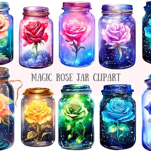 Watercolour Magic Rose Jar Clipart Magic Fantasy Rose Jar PNG Digital Image Downloads for Card Making Scrapbook Junk Journal Paper Crafts