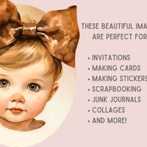 Akvarell Vintage Baby Girl Clipart Baby Shower PNG Digitala Bildnedladdningar för Korttillverkning Scrapbook Junk Journal Papperspyssel bild 6