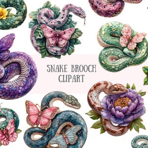 Aquarelle serpent broche clipart émail bijoux PNG image numérique téléchargements pour la fabrication de cartes scrapbooking journal indésirable papier artisanat