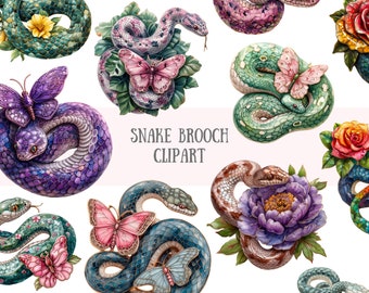 Acuarela serpiente broche clipart esmalte joyería PNG descargas de imágenes digitales para la fabricación de tarjetas Scrapbook Junk Journal Paper Crafts