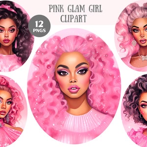 Watercolour Pink Glam Girl Clipart Glamourous Fashion Girls PNG Digital Image Downloads for Card Making Scrapbook Junk Journal Paper Crafts