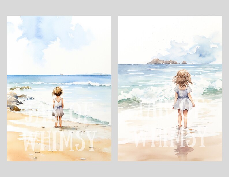 Watercolour Beach Days Clipart Seaside Seashore Digital Paper JPG Digital Image Downloads for Card Making Scrapbook Junk Journal Paper Craft image 7
