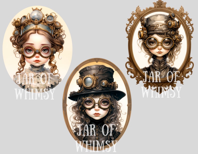 Watercolour Whimsical Steampunk Girl Clipart Gothic Fashion PNG Digital Image Downloads for Card Making Scrapbook Junk Journal Paper Craft image 9