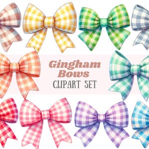 Acuarela Gingham Bow Clipart Lindo Pastel Check Bow PNG Descargas de imágenes digitales para hacer tarjetas Scrapbook Junk Journal Paper Crafts