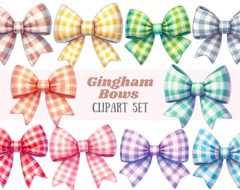 Watercolour Gingham Bow Clipart Cute Pastel Check Bow PNG Digital Image Downloads for Card Making Scrapbook Junk Journal Paper Crafts
