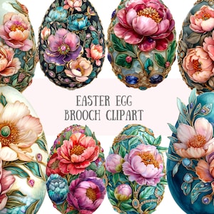 Aquarell Osterei Brosche Clipart Blumen Ostern Brosche PNG digitale Bild-Downloads für die Kartenherstellung Scrapbook Junk Journal Papierhandwerk