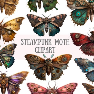 Aquarell Steampunk Motten Clipart Mechanische Motte PNG Digitales Bild Downloads für die Kartenherstellung Scrapbook Junk Journal Papierhandwerk